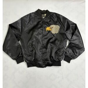 America's Finest Jackets Satin Bomber Jacket Eagle Embroidery L Black USA Made